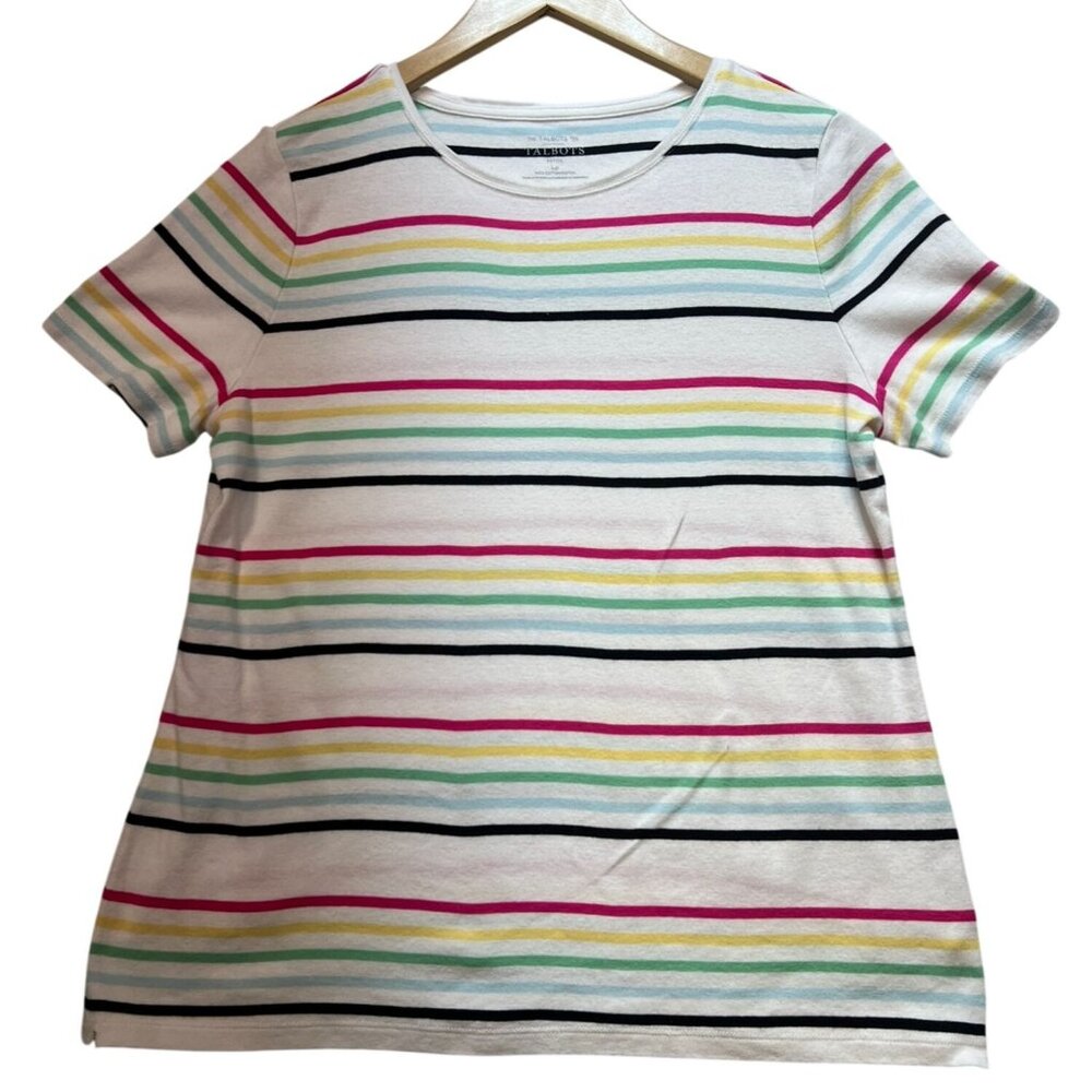 Talbots Womens T-Shirt LP Multicolor Striped 100% Cotton Casual Tee Crewneck